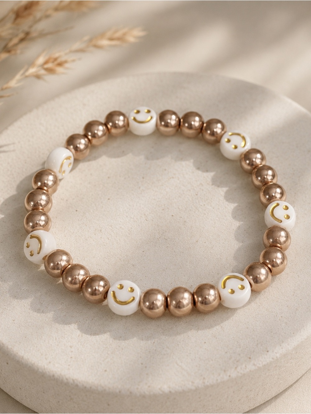 Rose Gold Plated Beaded Smiley Face Bracelet